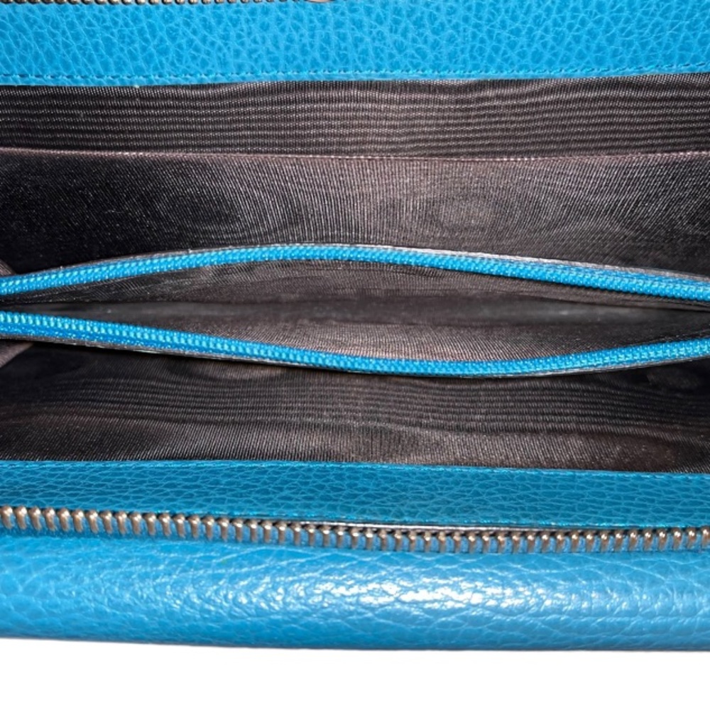 GUCCI Interlocking GG Zip Snap Teal Blue Leather Long Wallet - Picture 8 of 12